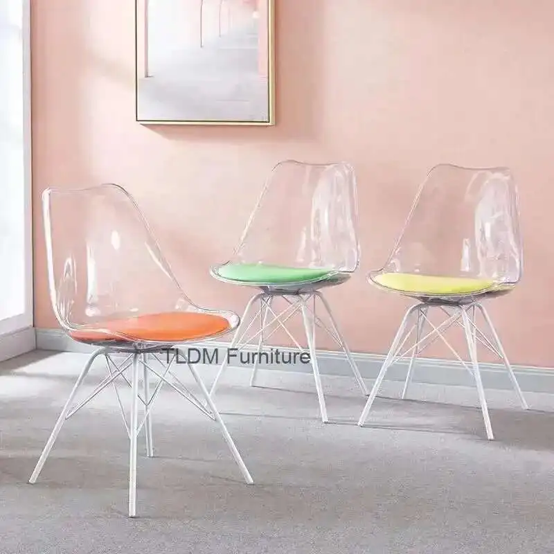 

Restaurant Home Acrylic Transparent Back Chair Bedroom Ergonomic Office Study Chair Comfortable Soft Package Dressing Chairs