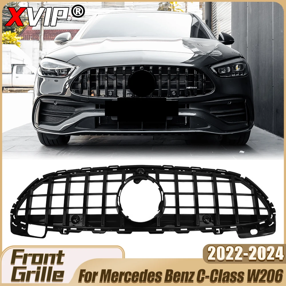 

Глянцевая черная решетка переднего бампера в стиле GTR от XVIP для Mercedes-Benz C-Class W206/S206 2022-2024 C200 C300 C43 AMG, автомобильные аксессуары