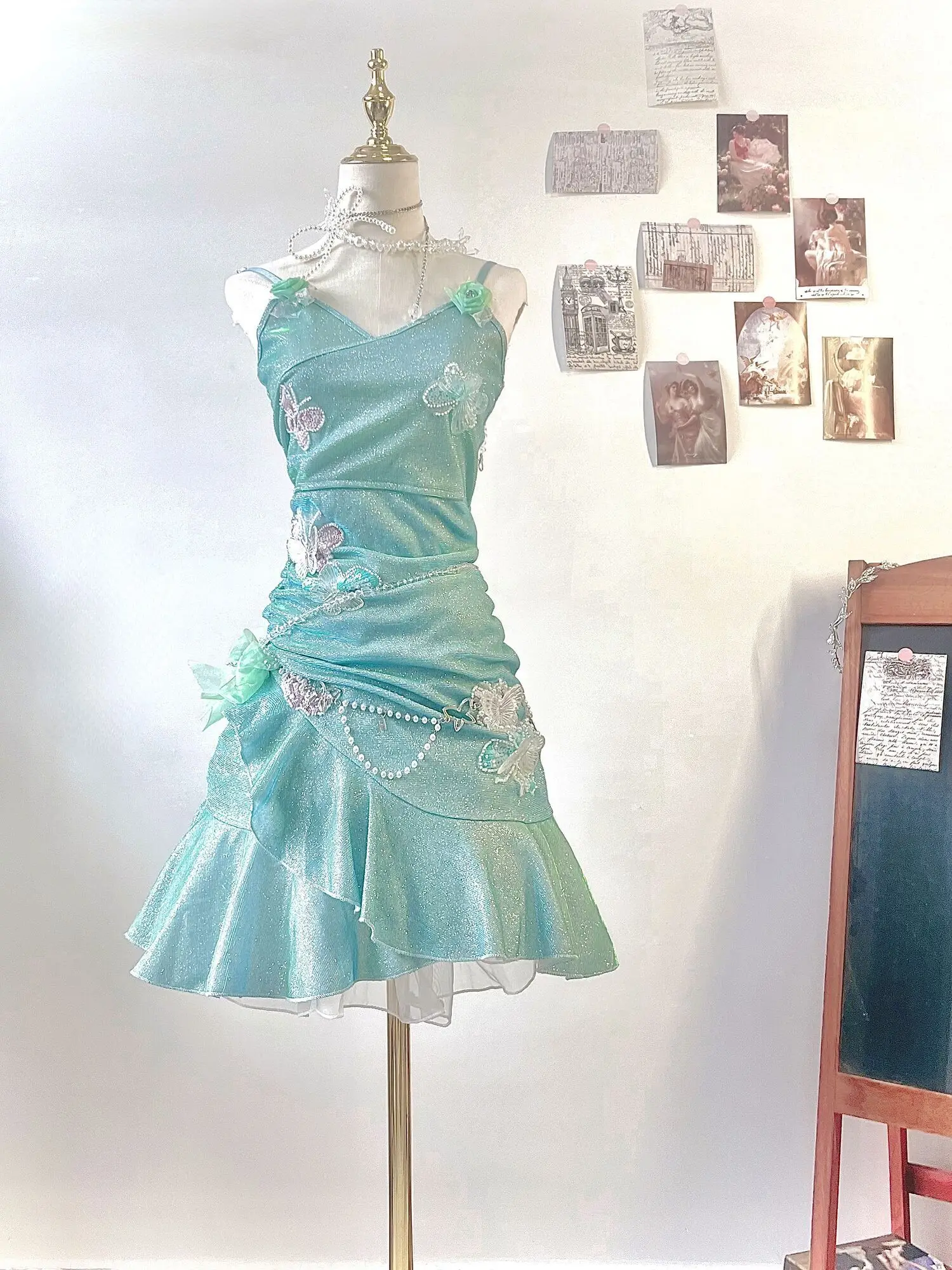 

Green Polarized Blue Mint Showa Princess Sexy Butt Wrapped Fish Tail Dress Dance Dress Wonderful Fairy