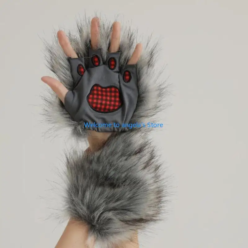 X4YC Katzen Krallenhandschuhe Fursuit Tier Wolf Füchse Pfoten Fäustlinge Halloween Cosplay Kostüm Zubehör Therians Gear Damen