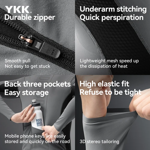 Imagen 2 del producto ROCKBROS Primavera Verano ciclismo Jersey de manga larga alta elástica ligera transpirable secado rápido bicicleta Jersey hombres ropa de ciclismo