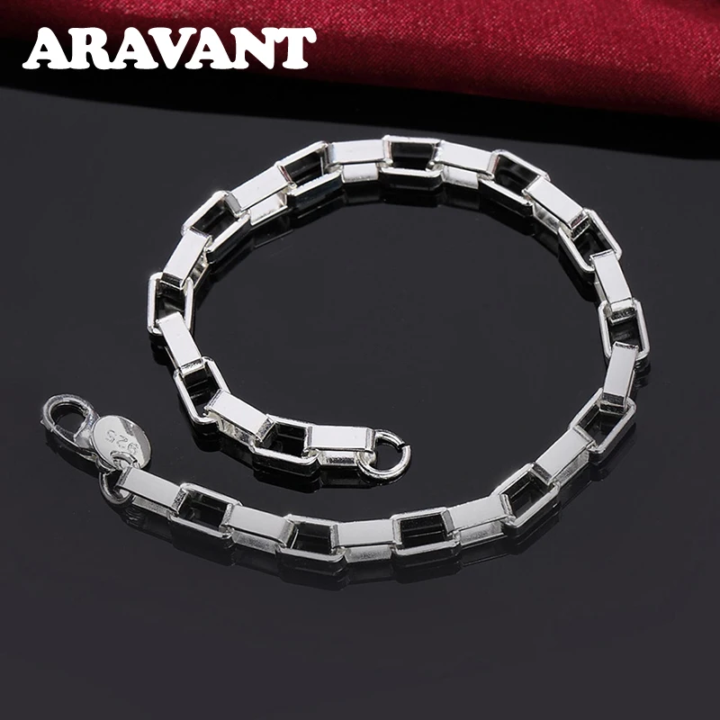 

925 Silver Box Chain Bracelet For Women Fashion Jewelry