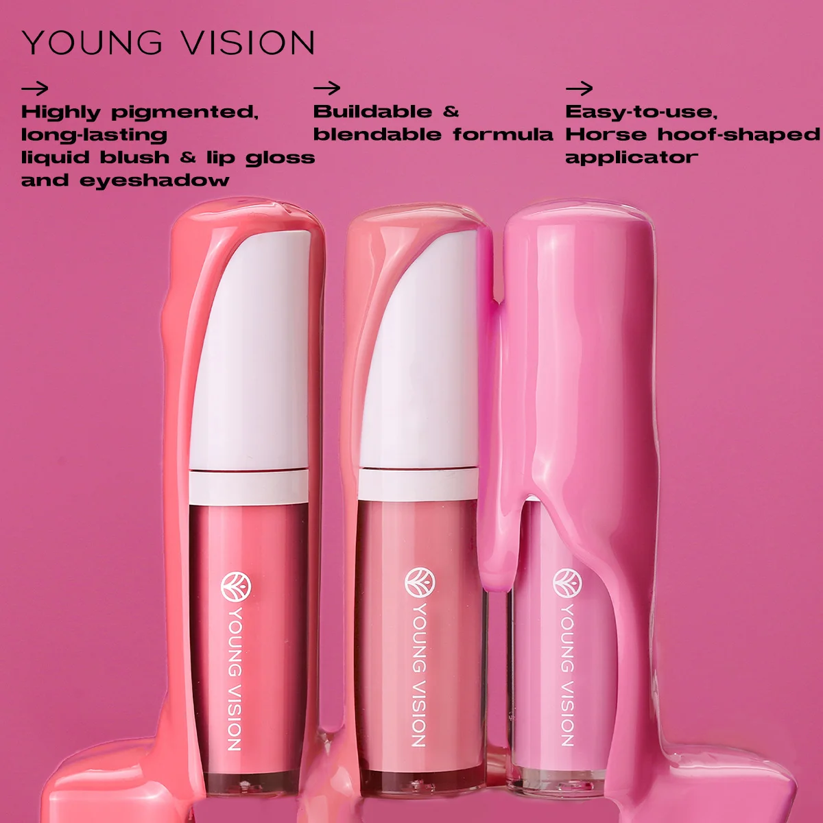 YOUNG VISION Spugna di bellezza a 3 colori + fard liquido Velluto setoso Rosa Fard liquido Cosmetici naturali e facili da sfumare