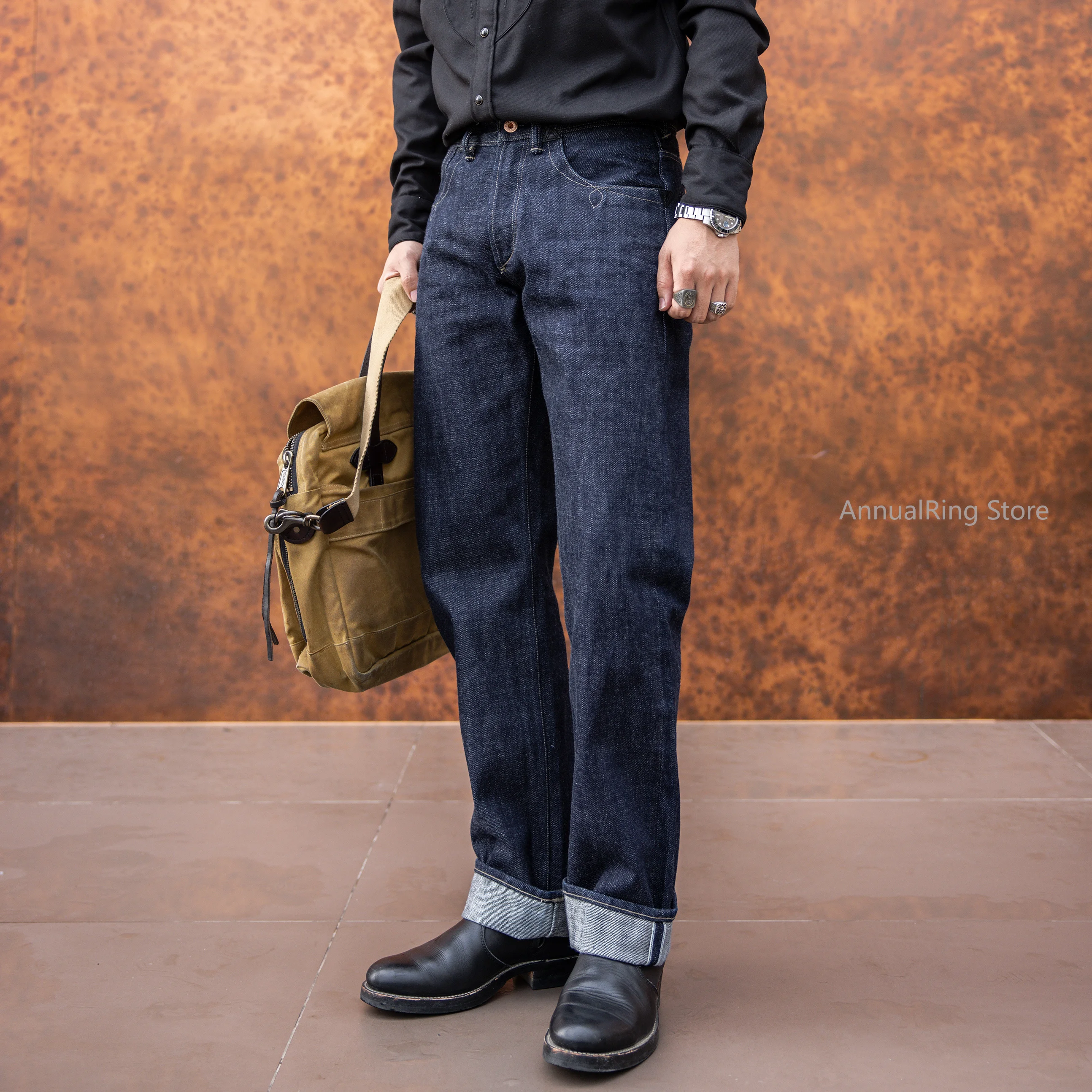 جينز Red Tornado NOIR 18oz Indigo Selvedge Denim ذو غسيل واحد مع خياطة مقوسة من الخلف #3