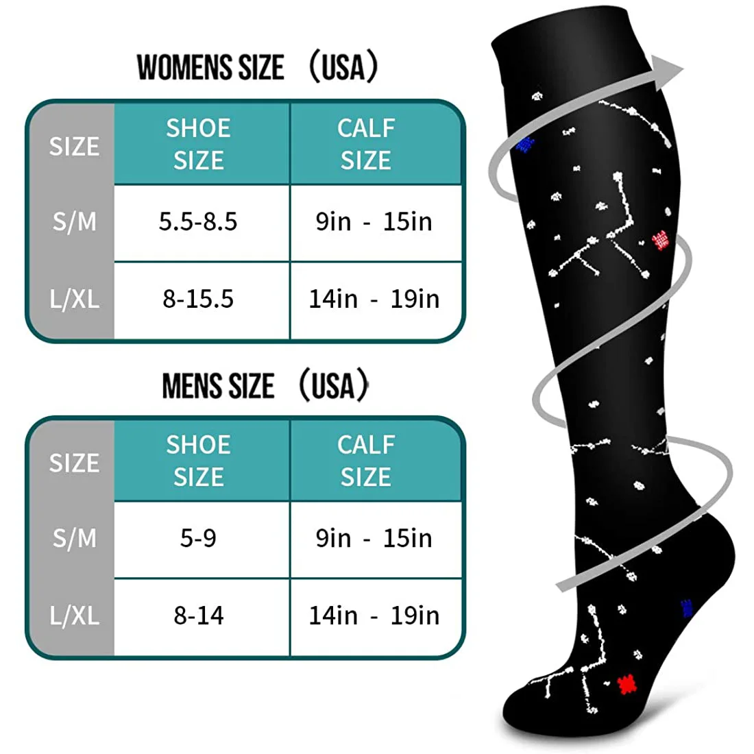 5/6/8 Pairs Men And Women Sports Socks Compression 15-20mmhg Circulation Recovery Varicose Veins Nursing Travel Running