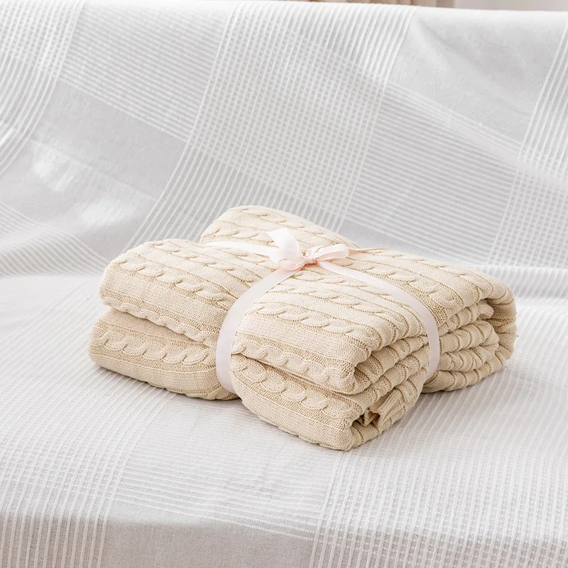 

Плед из чистого хлопка, вязаный, с узором «косичка», для дивана, покрывало для кондиционера, быстросохнущая ткань, японский стиль, домашний текстиль, полотенце