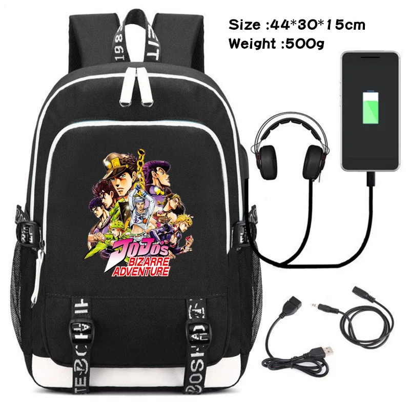 

Anime Jojo Bizarre Adventure Backpack Men Women USB Charging Laptop Travel Bags Boy Girl Student Backpack Casual Mochila