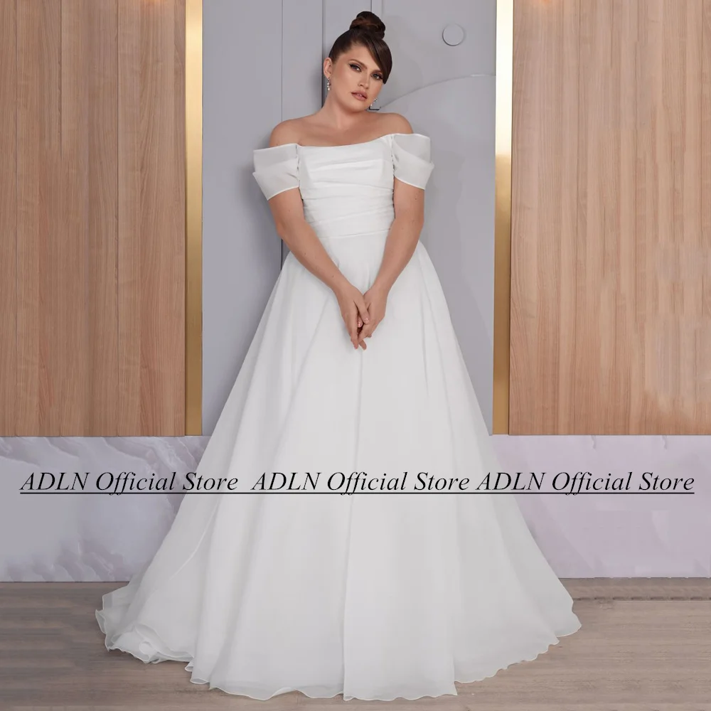 

Simple Wedding Dress Plus Size Off The Shoulder Boat Neck Pleat A Line Organza Bridal Gown Robe Mariage Corset Bride Dresses