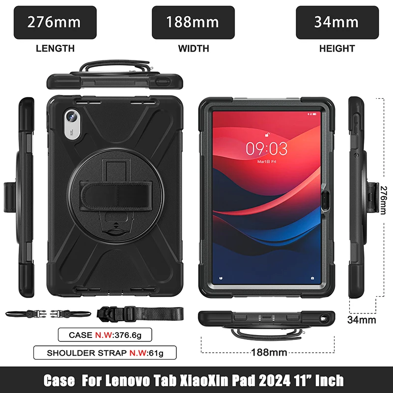 Case For Lenovo Tab Xiaoxin Pad 11 inch 2024 TB330FU TB331FC Tablet Case Kickstand Holder Hand Shoulder Strap 360 Rotation Cover