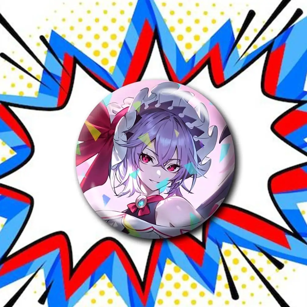 R-Remilia Touhou  Game Merch Customizable Round Brooch Pins, Personalized Badges With Broken Glass Design Fashion Accessory