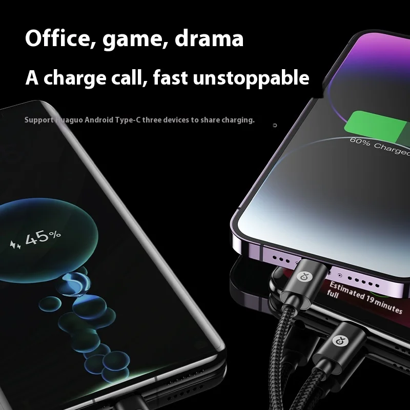 كابل بيانات Biaze 3 في 1 كابل شحن 1.2 متر شحن سريع USB متعدد الرأس مناسب لهاتف Apple Huawei 66W 100W