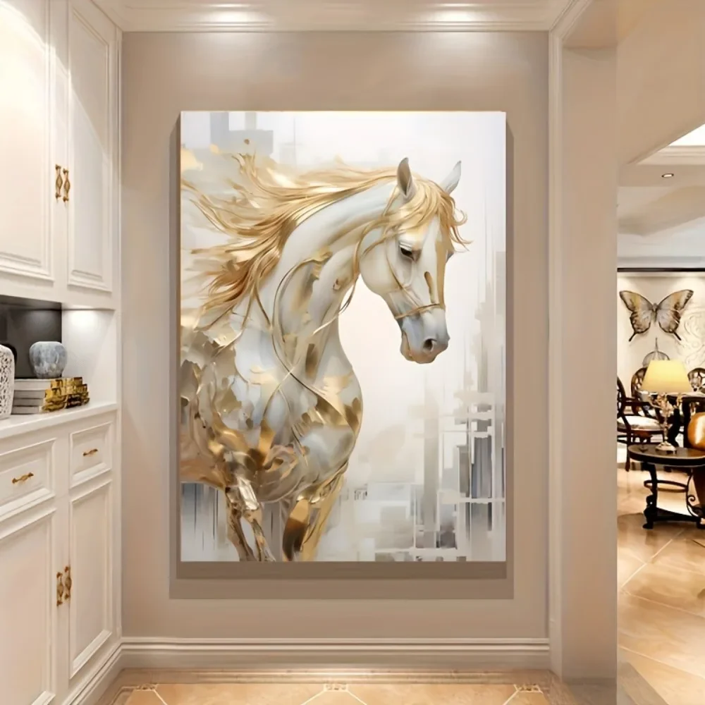 1 peça 31.49*47.24 polegadas/80 cm * 120 cm sem moldura moderna retro cavalo dourado pintura de arte de parede