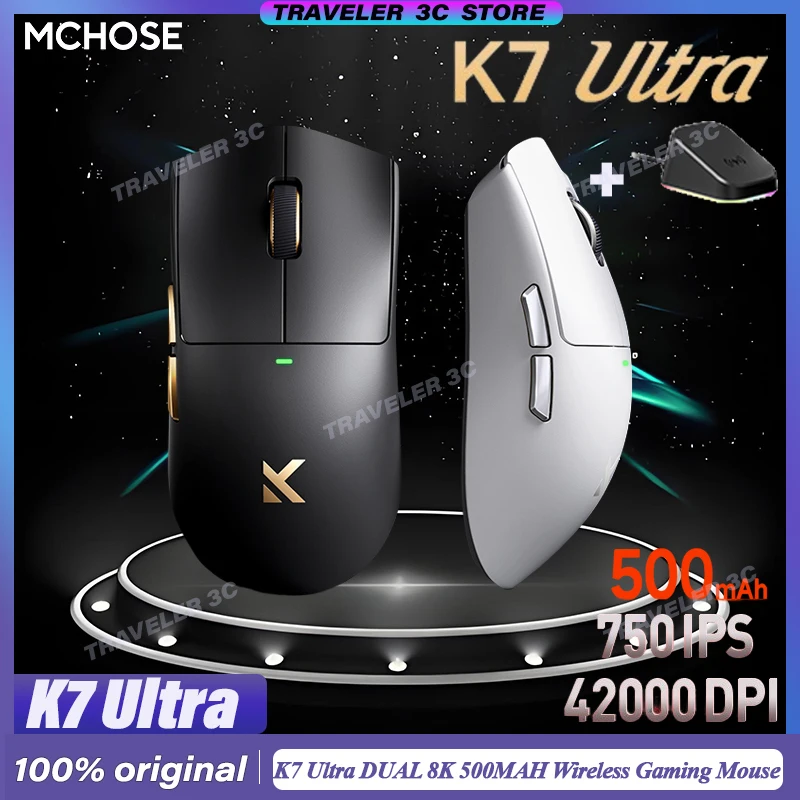 

NEW Release MCHOSE K7 Ultra Wireless Gaming Mouse 2.4G 8K Ultra Low Latency E-Sport PAW3950 Sensor Magnetic Charging Base PC