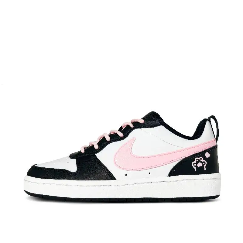 

【Customize】Nike Court Borough Skateboarding Shoes Women's Low-top Black Pink White Sneakers shoes BQ5448-115