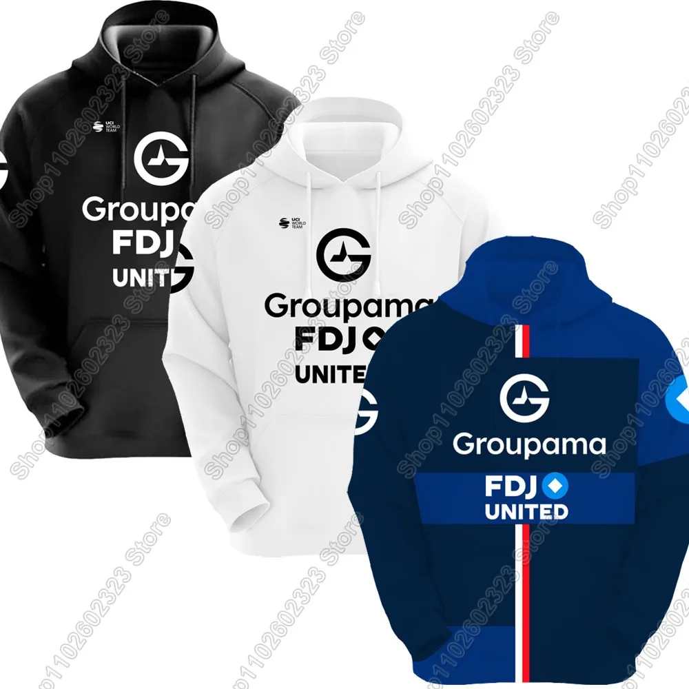 

White Black FDJ 2025 Team Hoodie France Men Casual Sweatshirt Autumn Winter Hoodies Cycling Clothing Hoody Streetwear Sportswear
