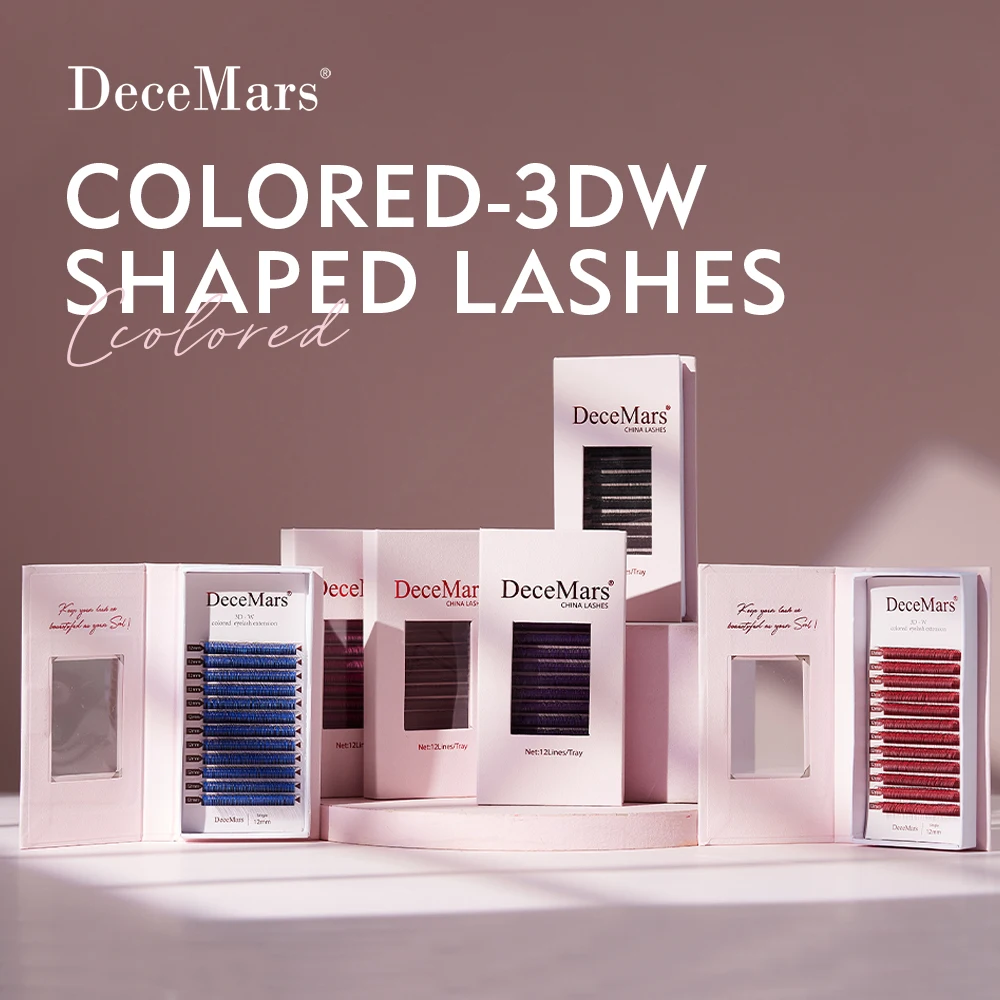 ملحقات رموش ملونة ثلاثية الأبعاد على شكل W من DeceMars (12 خطًا/صينية) للمكياج