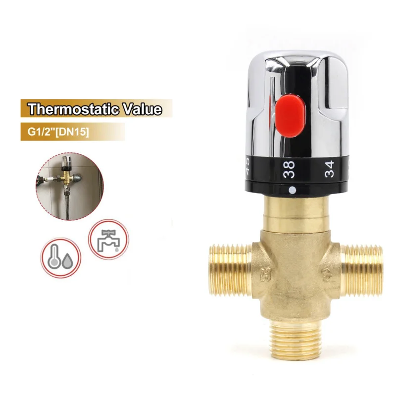 Brass Body Automatic Mixing Thermostatic Mixer Valve Pipe Thermostat Faucet Bathroom Water Temperature Control Faucet