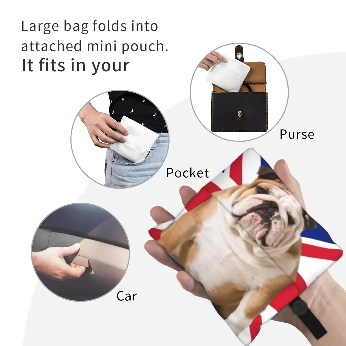 Union Jack English Bulldog Grocery Shopping Tote Bags Cute British Flag Patriotic Dog Shopper Shoulder Bags  Handbags