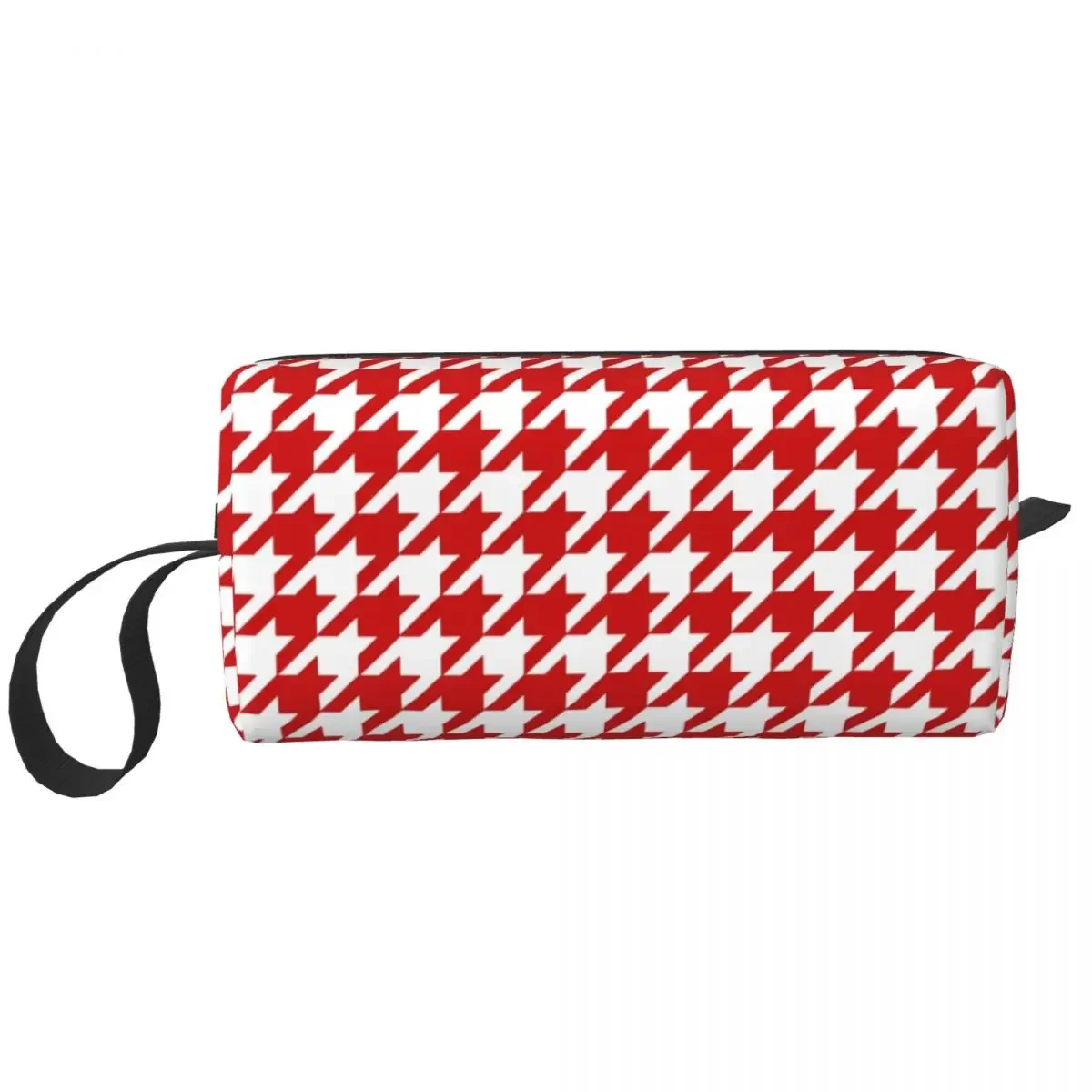 Custom Red Houndstooth Toiletry Bag Women Geometric Dogstooth Cosmetic Makeup Organizer Lady Beauty Storage Dopp Kit Case