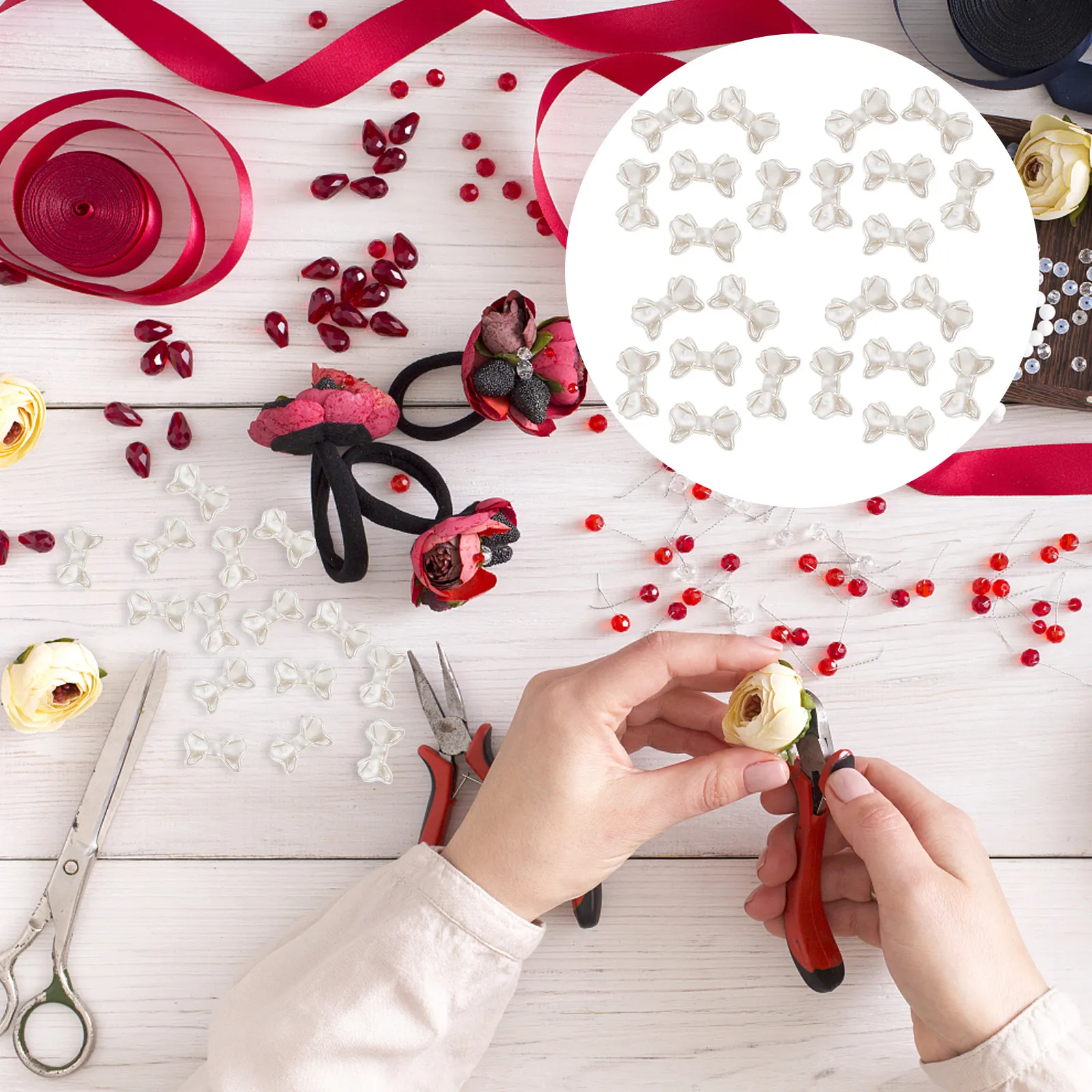 300 Piezas de Perlas de Imitación de Plástico con Forma de Lazo, Abalorios Sueltos para Manualidades, Accesorios de Joyería para Pendientes, Colgantes, Lazos para el Cabello, Adornos para Bolsos