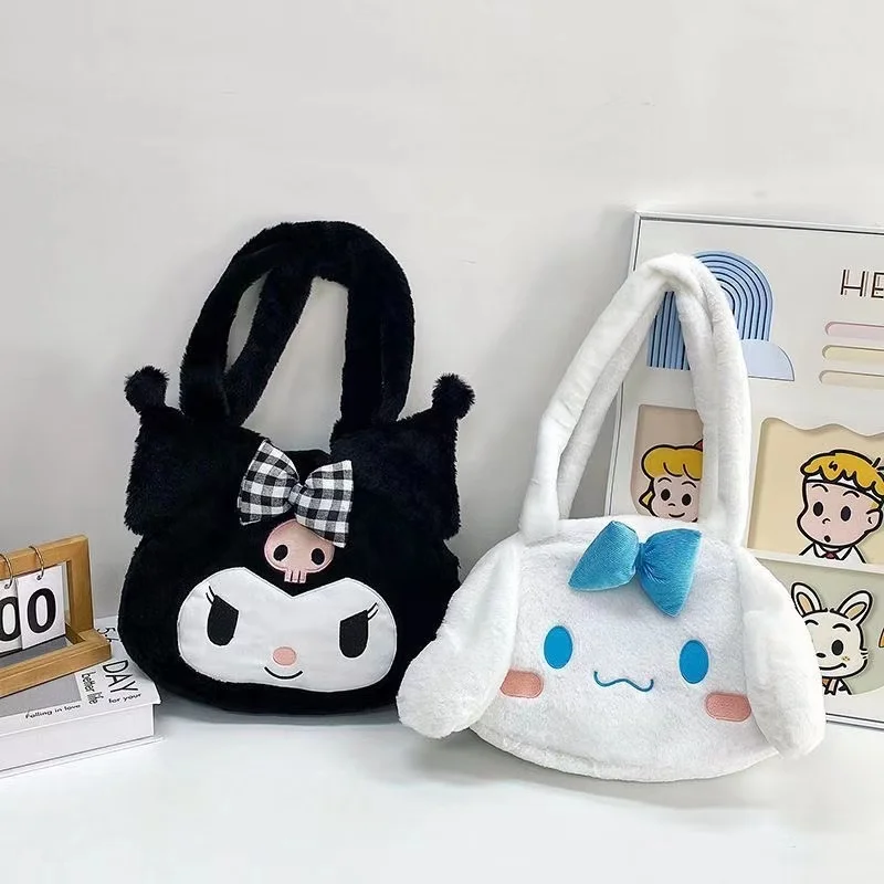 

Cute Doll Bag Large Capacity Kuromi Cinnamoroll Pooh Bear Shoulder Bag 2024 New Plush Tote Bag Handheld Underarm Bag