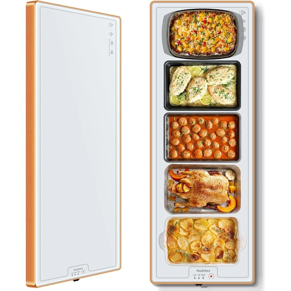 

Удлиненный электрический подогреватель для еды 40x12 см для фуршетов, вечеринок и повседневного использования, с контролем температуры, из закаленного стекла