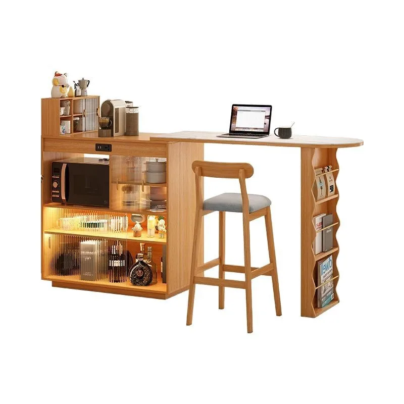 

Bar counter integrated solid wood Japanese-style small apartment telescopic folding dining table