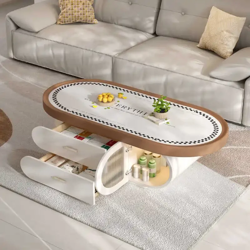 

Luxury Decor Coffee Table Drawer Storage Modern Living Room Side Table Designer Manmade Board Mesa De Centro Sala Home Furniture
