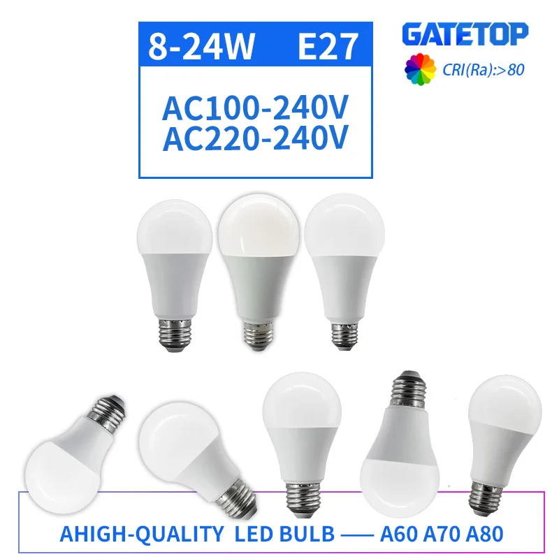1-12PCSLED 8W-24W Bulb E27 A60 A70 A80 Real Power High Brightness Home Lighting Energy Saving Lamp Energy Saving  No Flicker