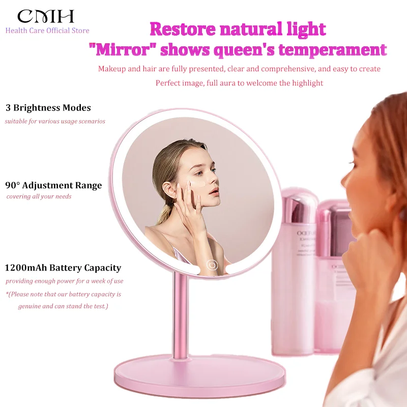 CMH المتخصصة الحديثة سطح المكتب المرآة البالونية 3 لون ضوء LED ماكياج لمس النساء غرفة نوم خلع الملابس maquiagem espejo espelho #1