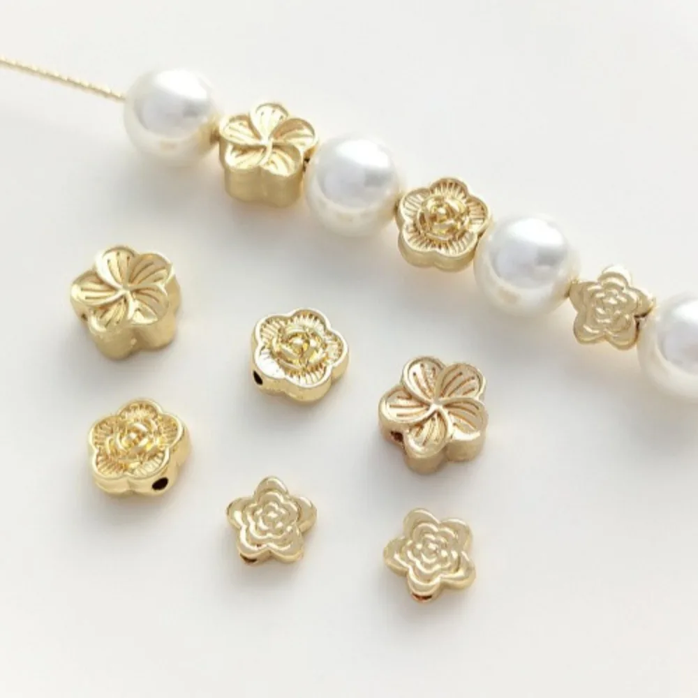 

Медная бусина 14 К золотого цвета, бусина с цветком персика, цветок сливы, свободная бусина, сделай сам, веревка ручной работы, жемчужный браслет, ювелирные аксессуары