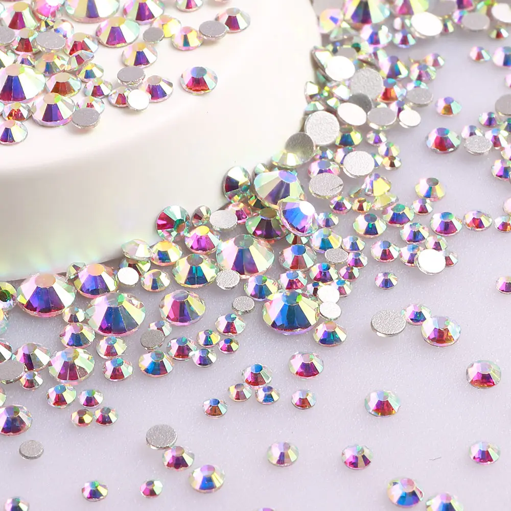 1440Pcs Silver Bottom Mix Size Glass Crystal AB SS3-SS20 Small Size Nail Art Rhinestones Crafts Decoration Non Hotfix Diamond