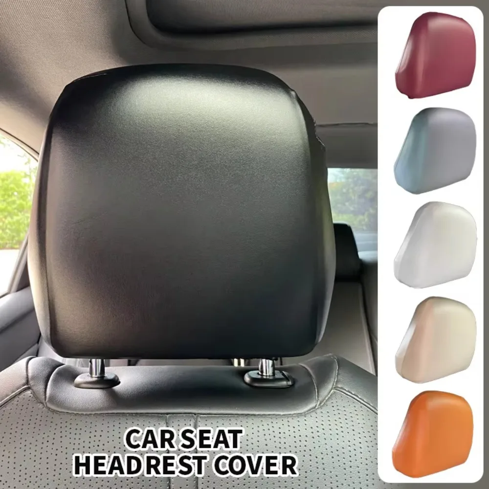 

New Front Seat Car Headrest Cover PU Leather Universal Elastic Auto Pillowcase Waterproof Headrests Dust Cover Car