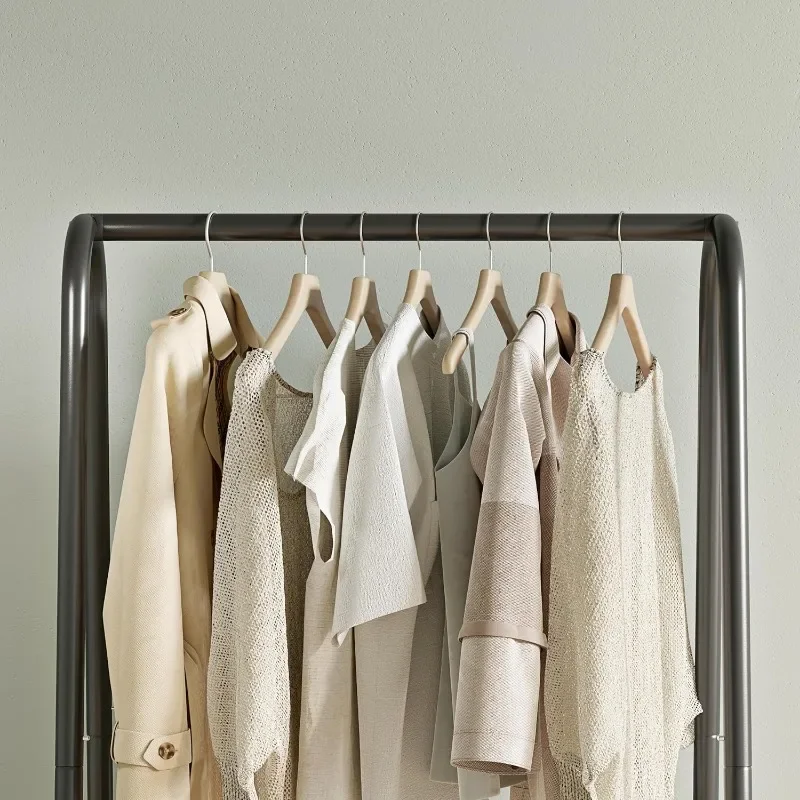 Portable Metal Small Garment Rack, Sturdy Clothing Rack with Double Layer Shelf for Storing Clothes, Shoes, Suitable for Bedroom