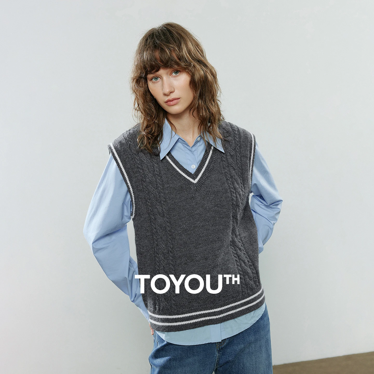 

TOYOUTH женский трикотаж, новинка зимы 2025 года, с v-образным вырезом, цветными блоками, ретро вязаный жилет, топы