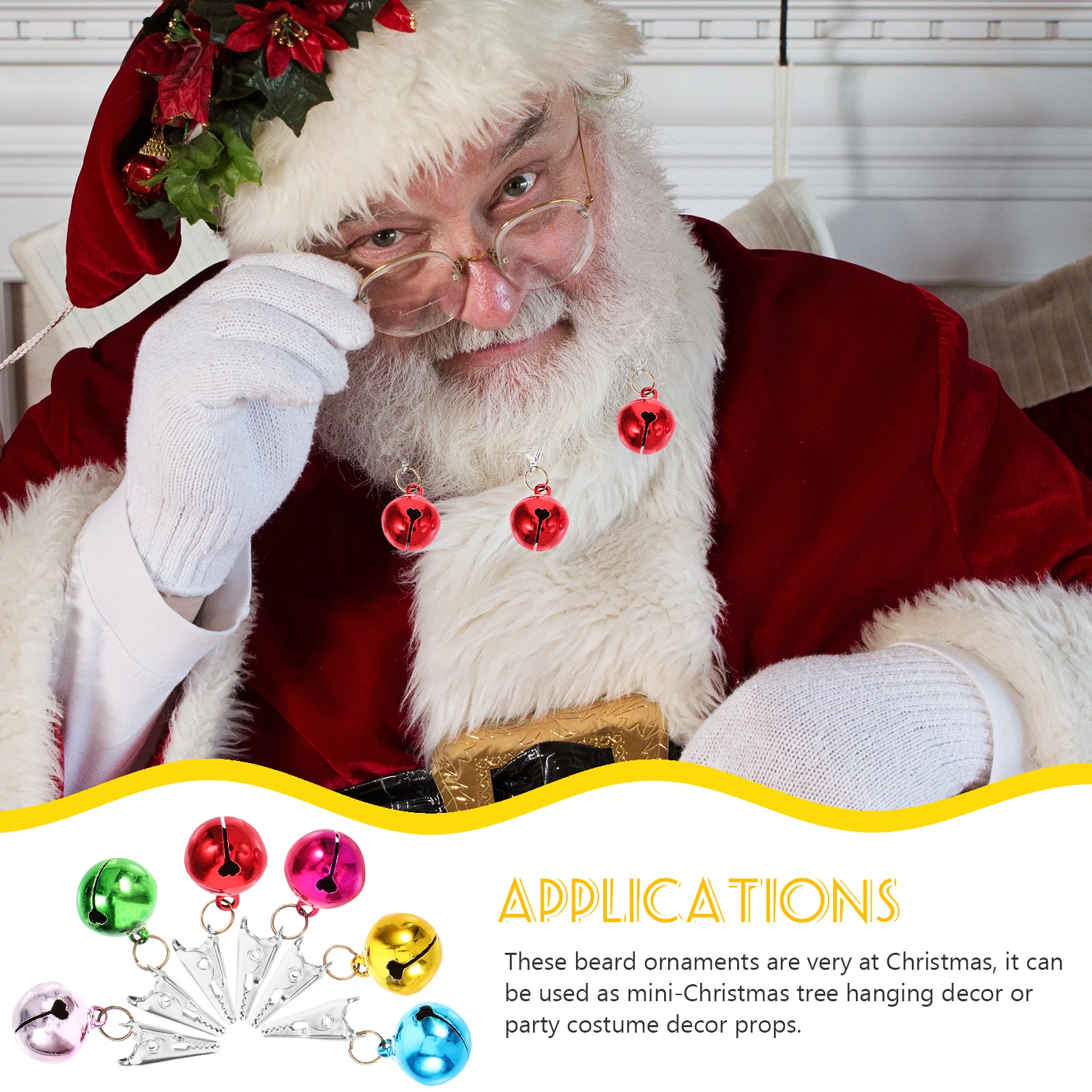 

24pcs Christmas Beard Clips Bell Ball Decorations Beard Hair Ornaments Party Costume Santa Claus Xmas Tree Hanging Accessories