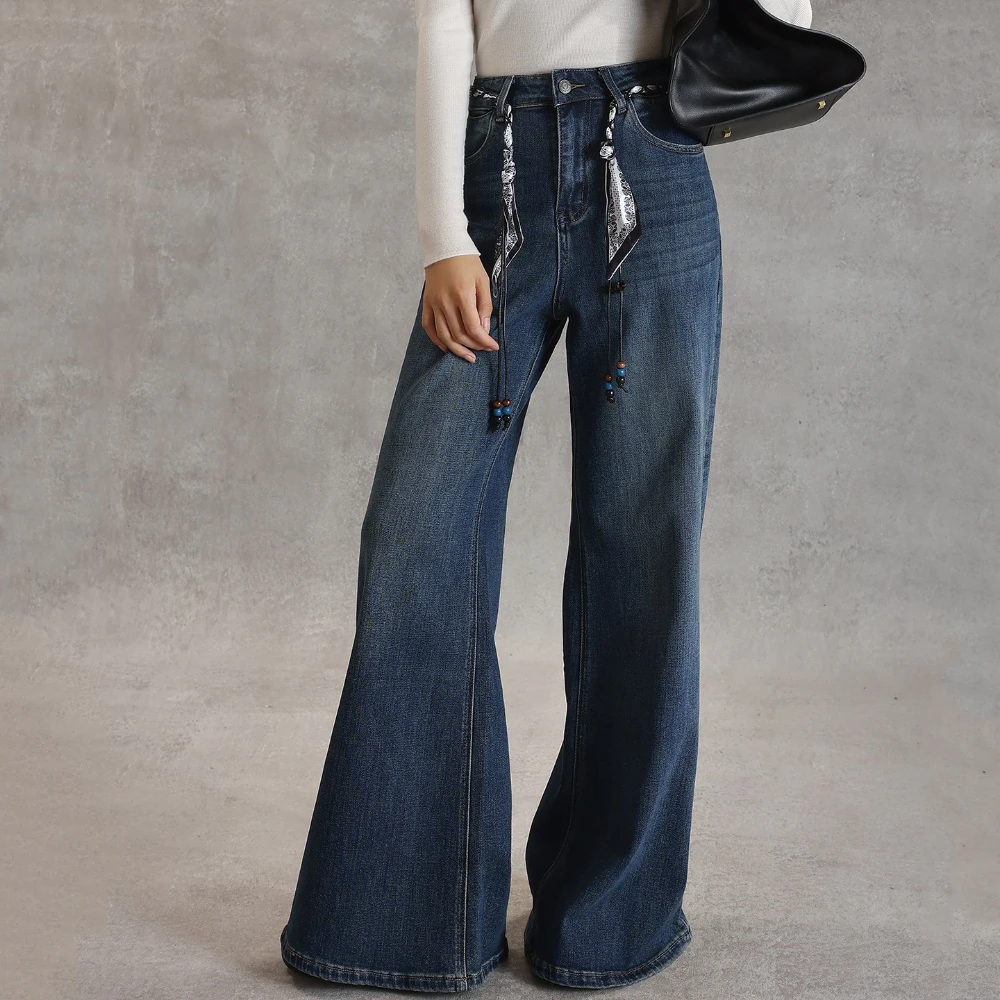 TWOTWINSTYLE Solid Spliced Lace Up Chic Trousers Female High Waist Loose Basics Design Women's Wide Leg Pants Autumn New Fashion