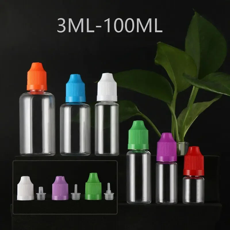 

100pcs 3-100ml Empty Plastic Eyedropper Bottle PET With Child Protection Cap And Long Tip Refillable Container DIY Oil Bottle