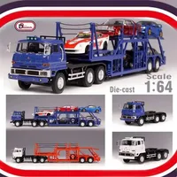 DD Models 1:64 Fuso FV High Cab Tractors w/ Plastic Transport Trailer Set Die-Cast Car Model Collection Miniature