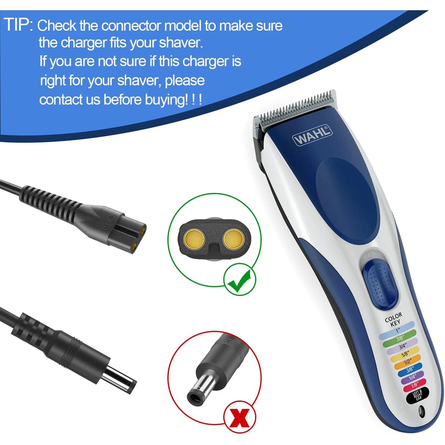 3.5v Charger for Wahl Color Pro Cordless Rechargeable Hair Clipper & Trimmer Power Cord Only fits Wahl Model 9649