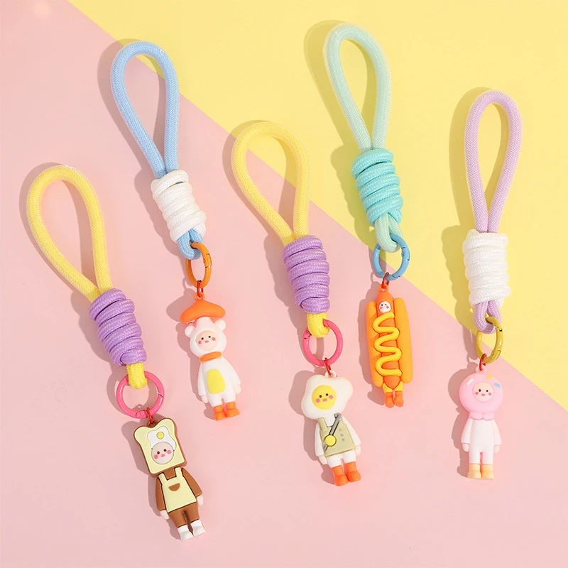 Mesh Lanyard Braid Rope Phone Case Hanging Cord Keychain Bag Pendant Keychain Cartoon Macaron Color