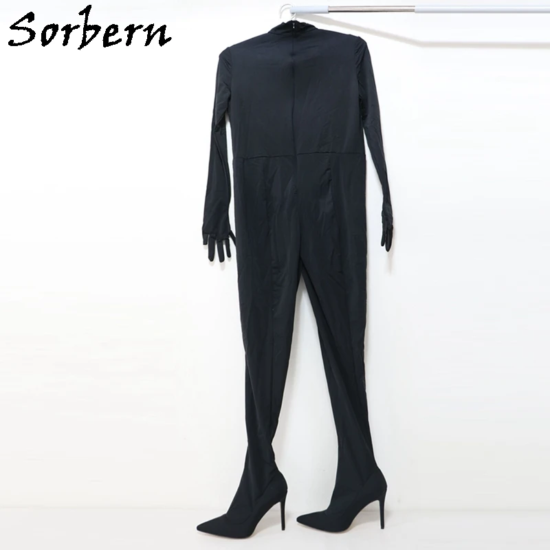 Sorbern Dark Green Body Suit Long Gloves High Neck High Heel Catsuit Custom To Body Catsuit High Heel Stilettos Legging Boot