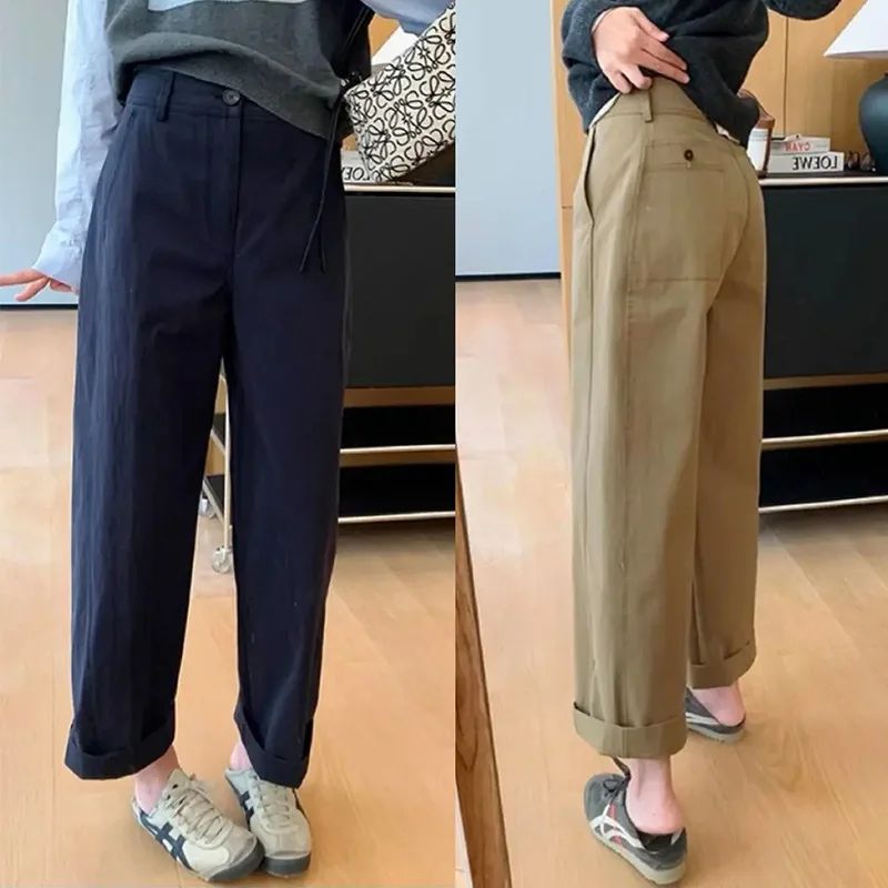 

Летние тонкие девятиточечные прямые брюки, женские свободные утягивающие брюки в корейском стиле в огурцовском стиле, повседневные брюки