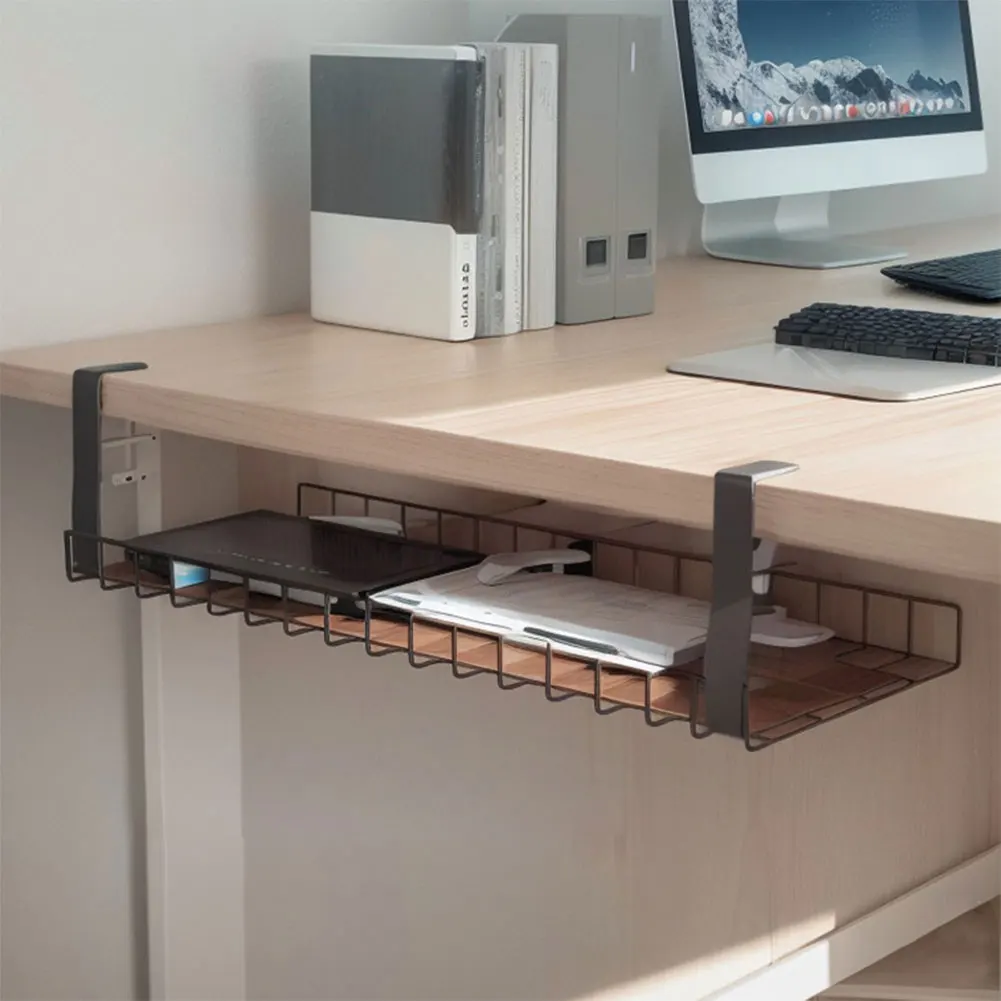 

Undertable Storage Rack Metal Computer Desk Wire Organizer Under Desk Cable Management Tray Home Storage Accessories