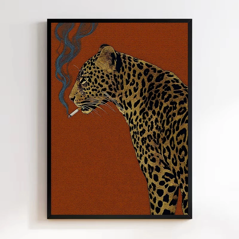Vintage Anthropomorphic Deer and Duck Smoking Cigarettes Leopard Tiger Portrait Poster Canvas Painting Wall Pictures Home Decor