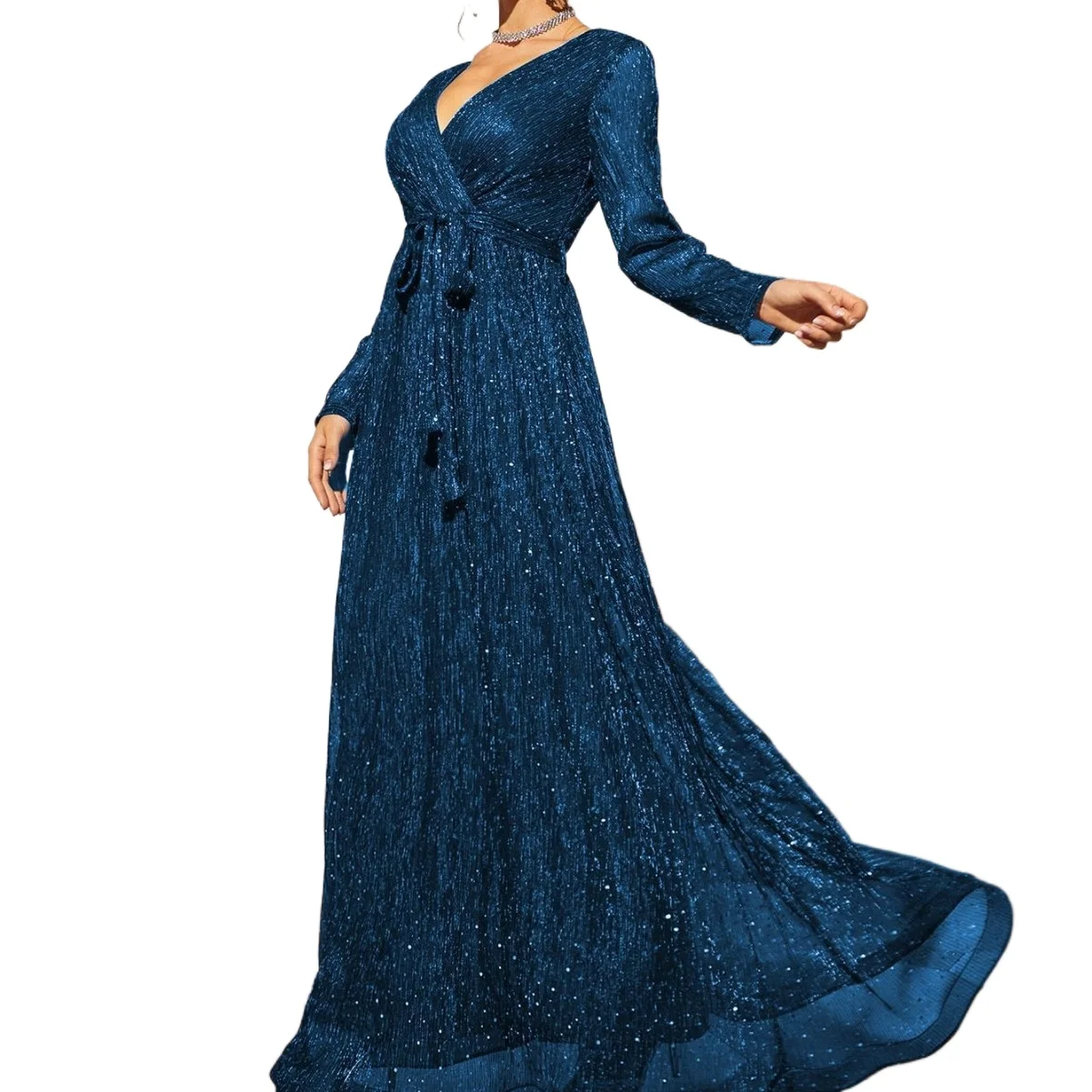 

Elegant Shining V-neck Long Sleeves Long Formal Evening Dress