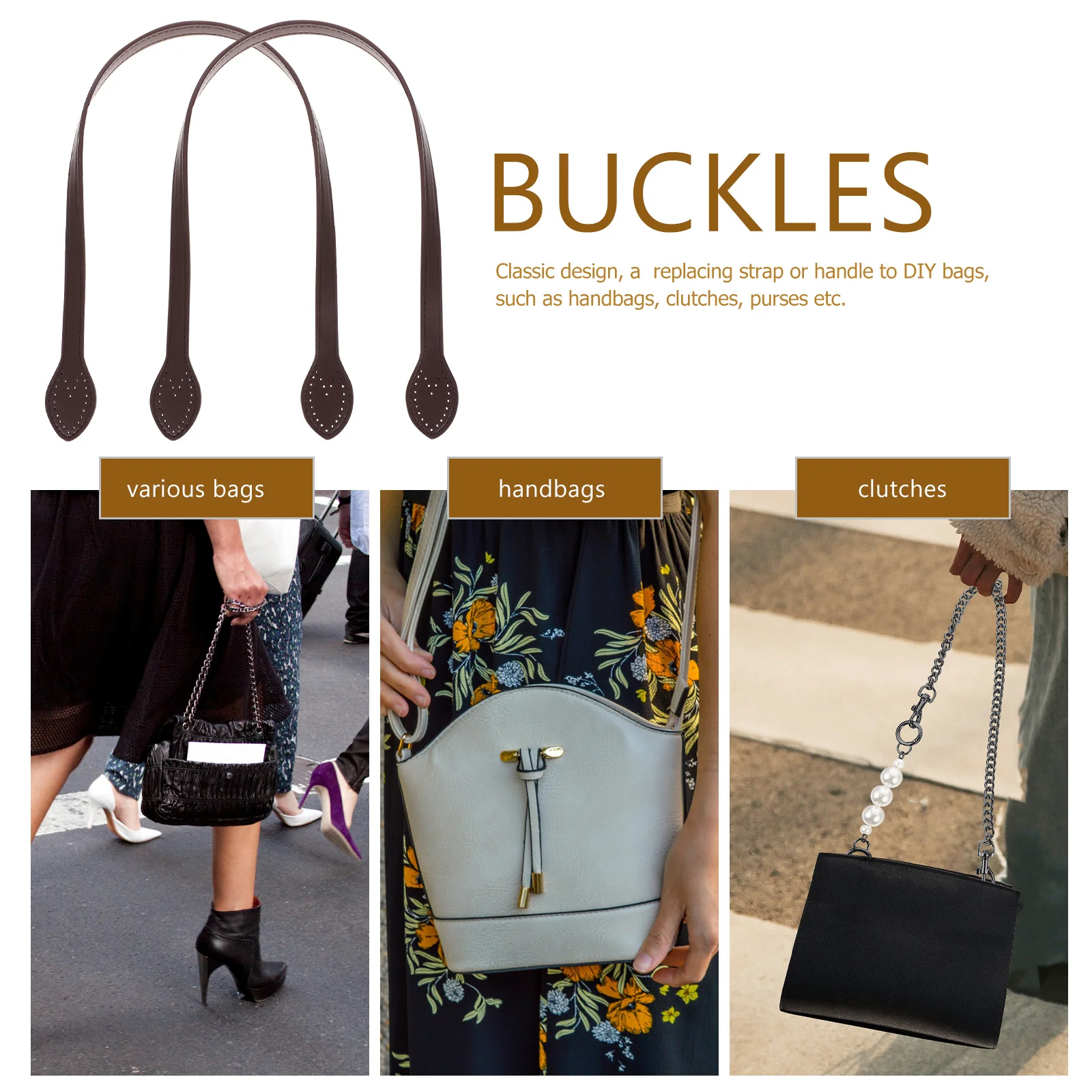 

2pcs Imitation Bag Handles Durable Replacement For Women Coffee Color Diy Bag Accessory Shoulder Strap Handbag Belt