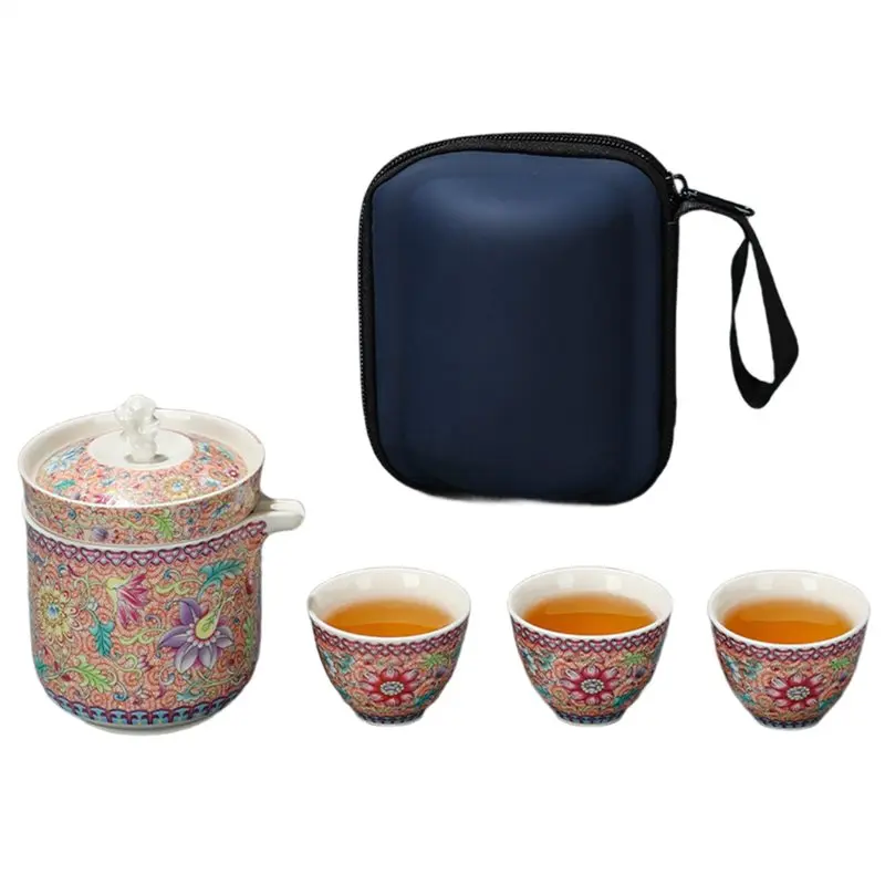 

A34R Outdoor Tea Maker Set Of High-End Portable Travel Tea Set,Quick Guest Cup One Pot, Three Cups, Tea Cup