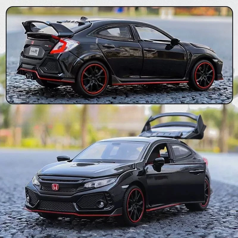 

1:32 Civic Type-R Sports Car Alloy Model Diecast Metal Toy Car Model Simulation Sound and Light Collection Childrens Gift