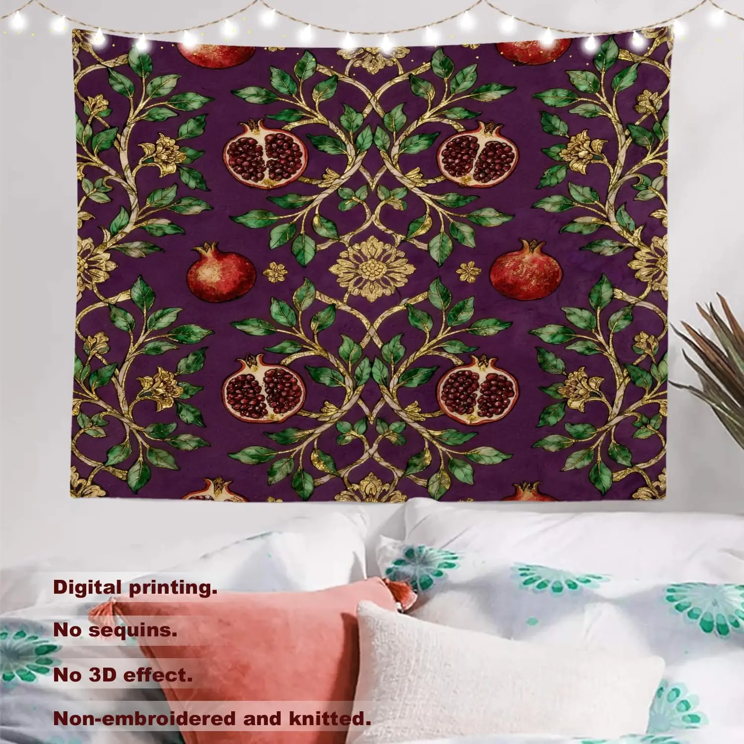 Large Pomegranate Floral Tapestry Wall Hanging Boho Bohemian Polyester Fabric Decoration for Living Room Bedroom Curtain Home De